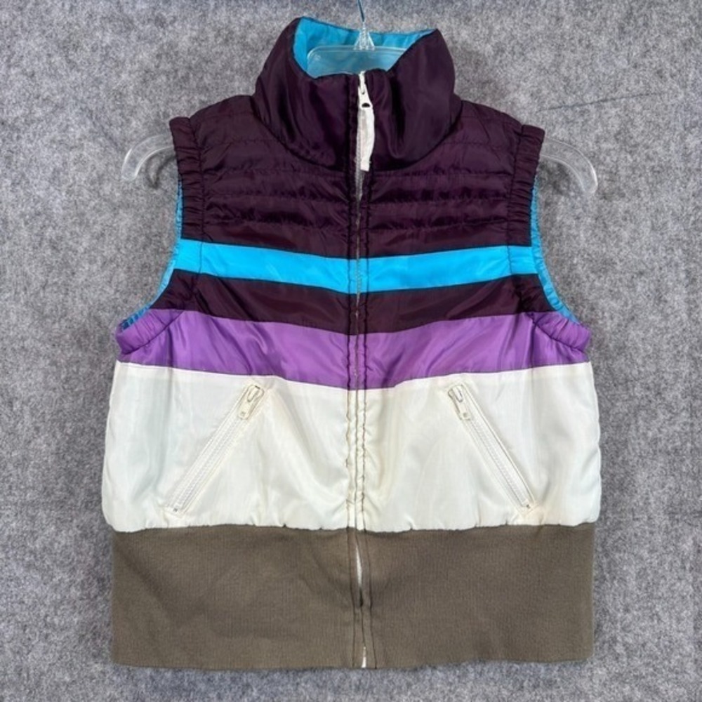 Vtg OP Puffer Vest Womens Med 7/9 Juniors Ocean Pacific Weather Retro Stripe